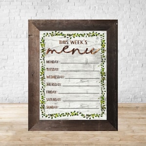 Dry Erase Weekly Menu Board, 8x10, personalized Menu Board, Farmhouse Menu Board, Dry Erase Menu, Meal Planner, Magnetic Menu, Meal Prep