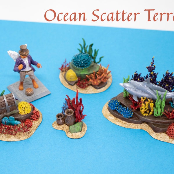 Ocean Dungeon Terrain - Corals, dolphins, treasure chest, pirate ship, lost treasure & more! - 3D resin printed - Custom painting available!