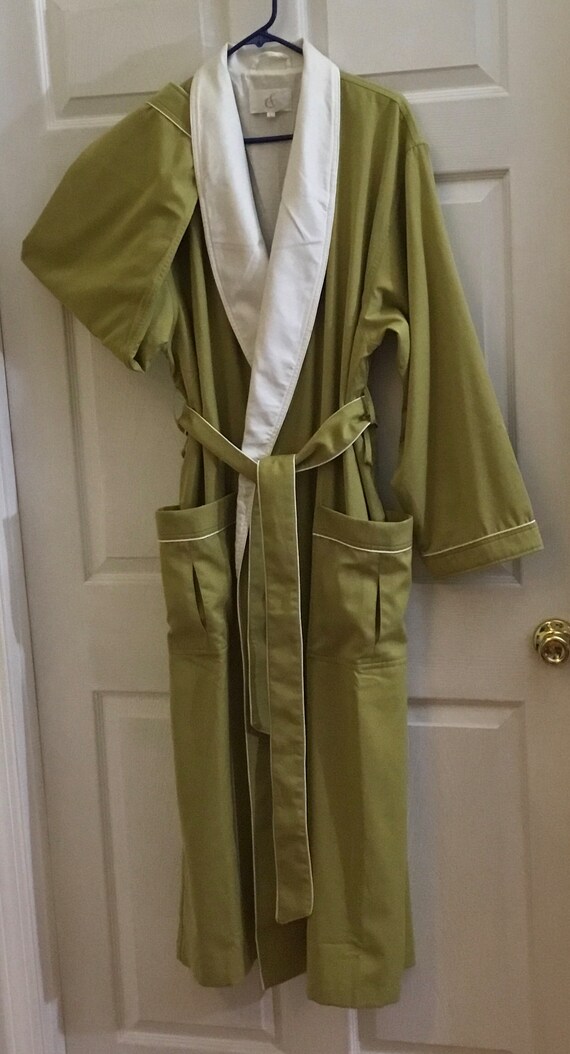 Vintage Chadsworth & Haig Dressing Gown, Muted Green with White Piping