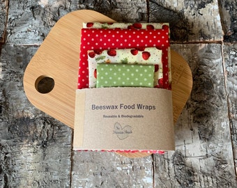 Set of 4 Beeswax Food Wraps, Strawberries