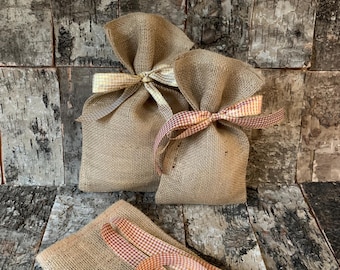 Handmade Burlap Gift Bag with Ribbon, Eco-Friendly Hessian Favor Sack