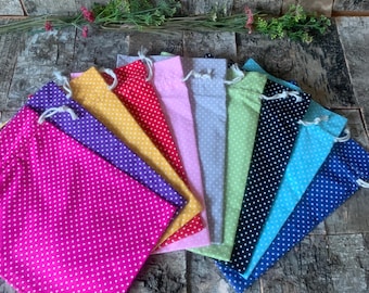 Drawstring bag with spots/dots design, choose your size and colour