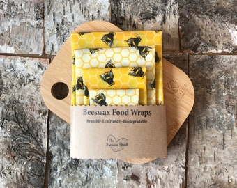 Set of 4  Beeswax Food Wraps - Bees