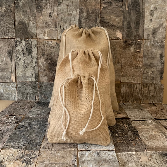 Handmade Jute Drawstring Gift Bags, Biodegradable Hessian Sacks