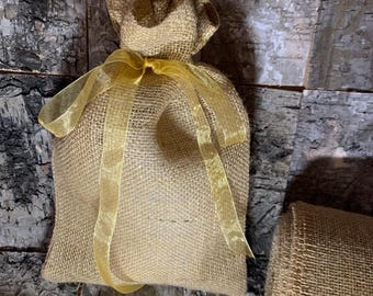 Gold glitter Hessian Gift bags, Wedding table runner, Natural table runner, rustic table runner