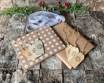 Etiqueta de regalo de madera y papel kraft, juego de envoltura de regalo