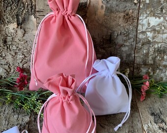 Velvet drawstring bag, pink or white, choose your size