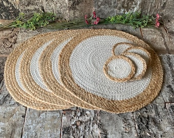 Natural Jute and Cotton Place Mats and Coasters