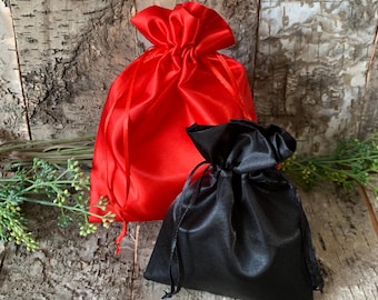 Satin drawstring bag, black and red, choose your size