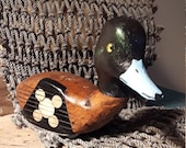Hand carved and painted Greater Scaup duck head, carved to fit onto a vintage wooden golf club