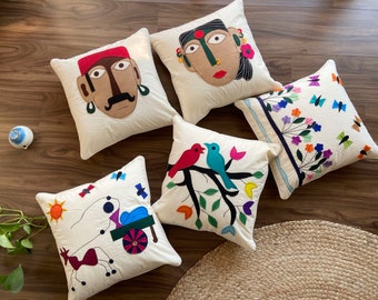 18X18 Decorative hand embroidered cotton cushion cover Living room cushion cover Couch Pillow cover Sofa cushion cover Home D\u00e9cor Cushion