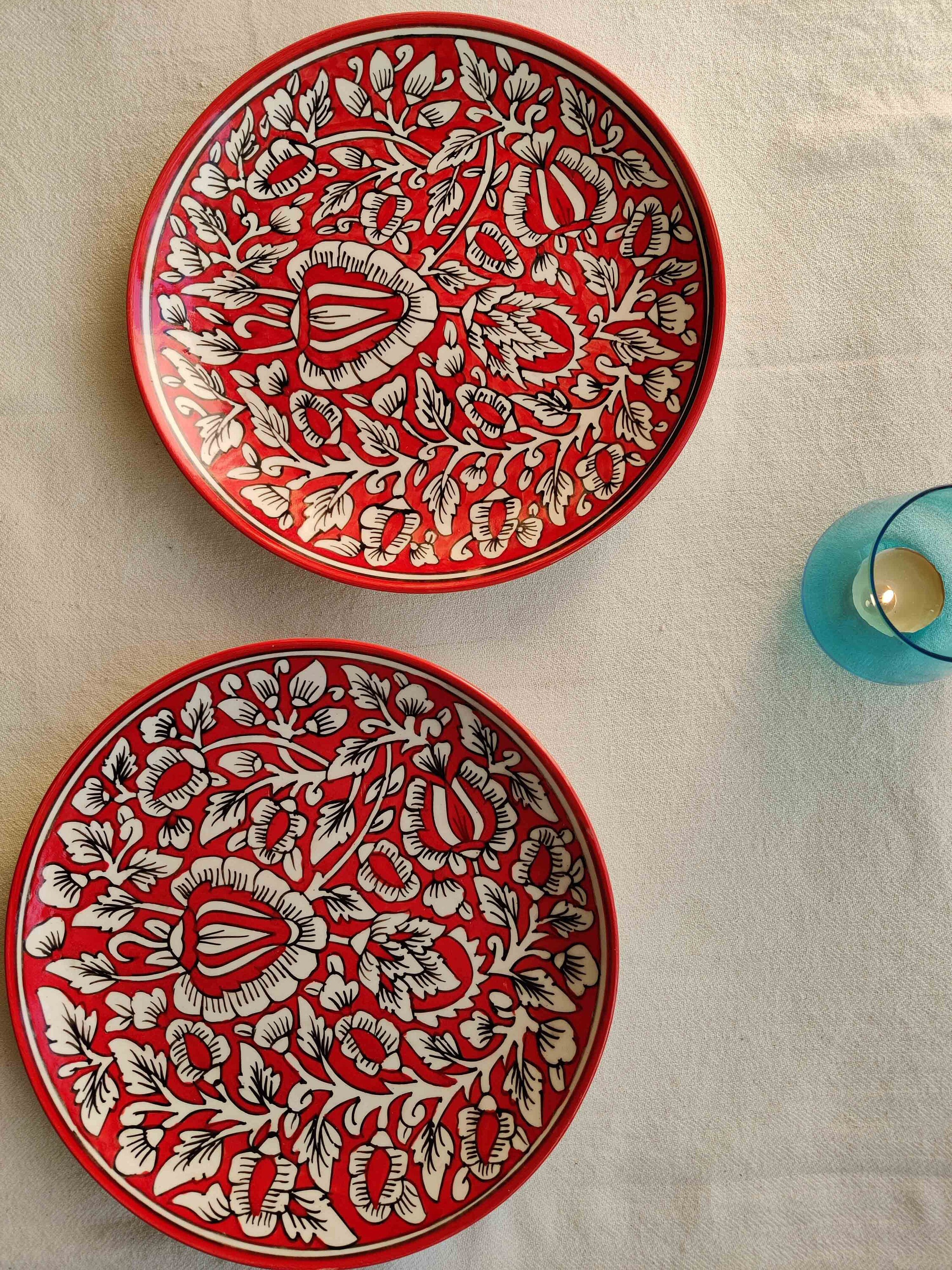 Atrangii Handmade Ceramic Dinner Plates - Ensemble de 2, Rouge, 10 Pouces Diamètre