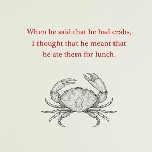Crabs? At this age? Hysterical card printed in Harlem, NYC on gorgeous Italian-made paper—Free US Shipping Available