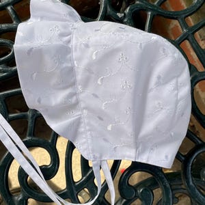 White Broderie Anglaise Baby Bonnet: Ruffled Brim, Vintage Style
