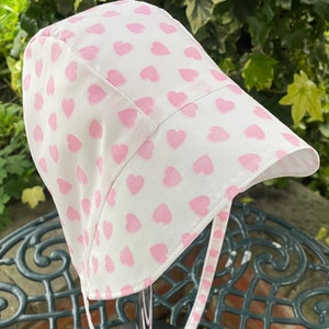 White and Pink Love Hearts Baby Bonnet Sun Hat age 12-18 months