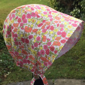 Sun Hat Baby Bonnet Classic Pink and Yellow Vintage Look Floral Cotton 0-24 months Handmade to Order