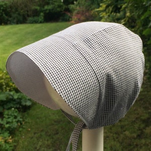 Gingham Baby Bonnet Sun Hat Handmade to Order. Traditional Classic Look Tiny Black, Grey and White Gingham Check Cotton Blend 0-24months image 1