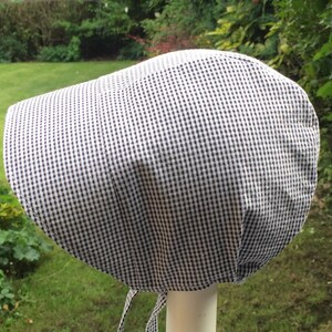 Gingham Baby Bonnet Sun Hat Handmade to Order. Traditional Classic Look Tiny Black, Grey and White Gingham Check Cotton Blend 0-24months image 10