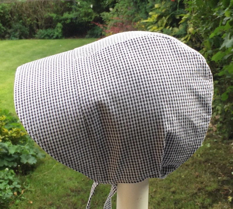 Gingham Baby Bonnet Sun Hat Handmade to Order. Traditional Classic Look Tiny Black, Grey and White Gingham Check Cotton Blend 0-24months image 10