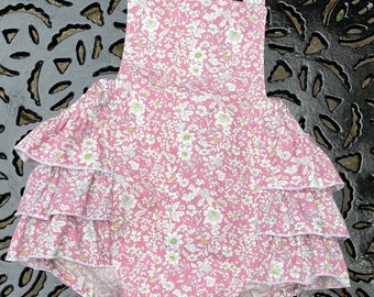 Handmade Baby Girl Pink Floral Romper Ruffle Bum Bubble Bloomer Short Sunsuit Size 9-12 Months