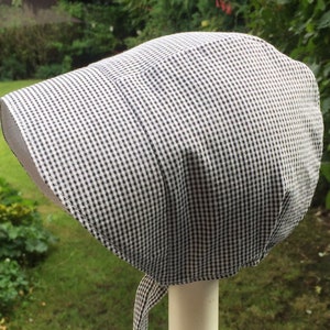 Gingham Baby Bonnet Sun Hat Handmade to Order. Traditional Classic Look Tiny Black, Grey and White Gingham Check Cotton Blend 0-24months image 7