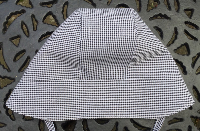 Gingham Baby Bonnet Sun Hat Handmade to Order. Traditional Classic Look Tiny Black, Grey and White Gingham Check Cotton Blend 0-24months image 2