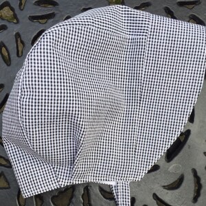 Gingham Baby Bonnet Sun Hat Handmade to Order. Traditional Classic Look Tiny Black, Grey and White Gingham Check Cotton Blend 0-24months image 6