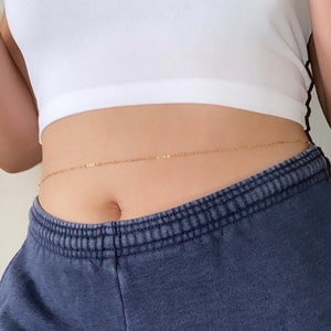 18K gp Waist chain, simple belly chain, bikini body jewelry, satellite belly chain