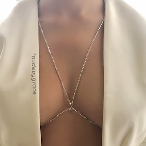 crystal bralette, bikini body jewelry, bralette chain, bra chain, festival jewelry, beach body chain, gift for her, rave body chain