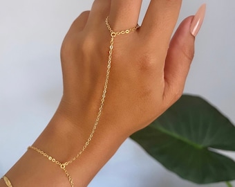 18K GP ring bracelet | simple ring bracelet | handlet bracelet | finger chain bracelet | hand chain bracelet | gift for her, dainty bracelet