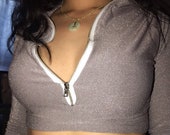 silver shimmer zipper top, sexy bikini, beachwear, swimwear, festival fashion, long sleeve top, crop top, rave fashion, zipper top, crop top