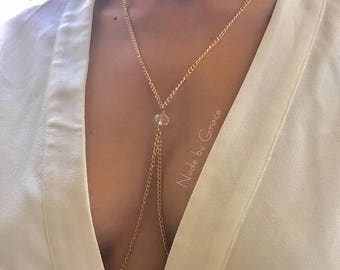 Chaîne de corps en cristal, bijoux de corps, bijoux de corps de bikini, chaîne de corps de festival, chaîne de corps de demoiselle d'honneur, chaîne de soutien-gorge, chaîne de corps minimaliste, cadeau