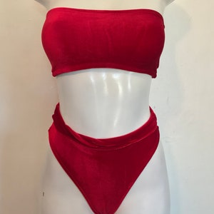 Red velvet set, High cut bottoms, bandeau top, bikini, swimwear, festival bikini, swimsuit, festival bikini, simple fashion, summer fashion