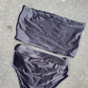Charcoal gray velvet set, bikini set, swimwear, festival fashion, bandeau top, 2 piece set, high cut bottoms, velvet bikini, rave set