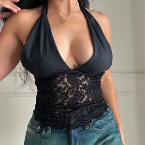 halter top | 2000&#39;s style top | lace top | gift for girlfriend | beachwear | woman clothing |  festival top | rave clothing