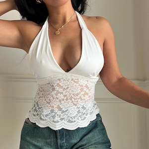 halter top | 2000&#39;s style top | lace top | gift for girlfriend | beachwear | woman clothing |  festival top | rave clothing