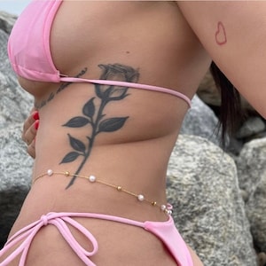 18k GP waist chain, dainty waist chain, bikini body jewelry, festival belly chain, rave belly chain, minimalist belly chain, beaded chain