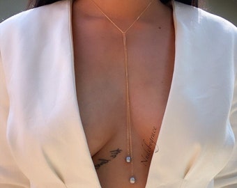 18k gold plated Pearl necklace, layered necklace, body jewelry, bridesmaid jewelry, minimalist chain, pearl necklace, gift ideas