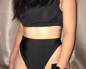 2 piece bikini set, sexy bikini, beachwear, swimwear, high waist bottom, festival fashion, ShOrt sleeve top, rave fashion, rave FAshion