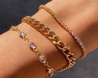 gold plated bracelet | simple bracelet | CZ bracelet | minimalist bracelet | bracelet set | chain bracelet | stacking bracelets | layered