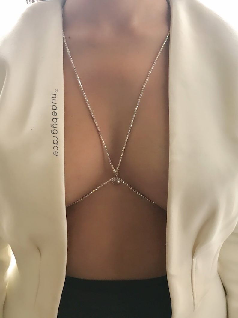 crystal bralette, bikini body jewelry, bralette chain, bra chain, festival jewelry, sexy body chain, gift for her image 1