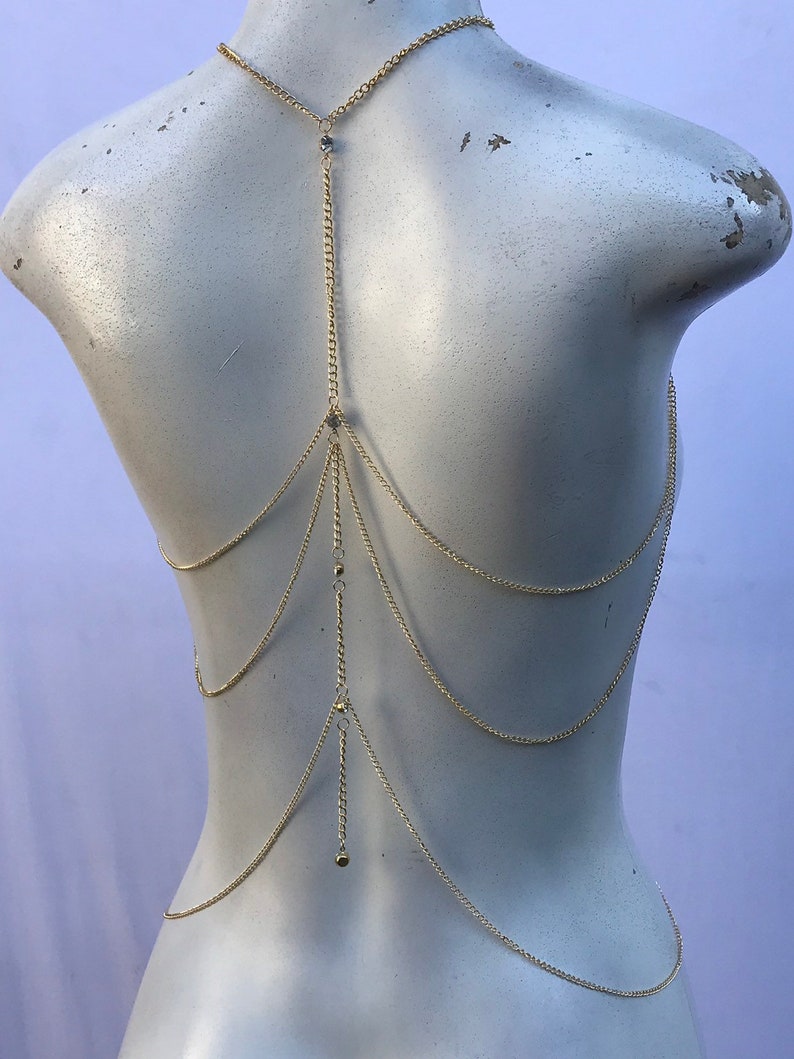Layered Rhinestone Back Body Chain, Gold Plated, Rave Jewelry - Etsy