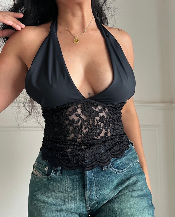 halter top | 2000's style top | lace top | gift for girlfriend | beachwear | woman clothing |  festival top | rave clothing
