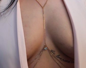 Layered Body Chain, Cubic Zirconia, Bralette Jewelry