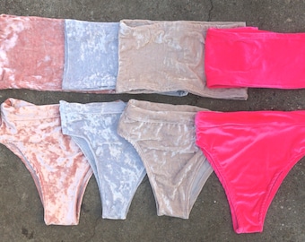 velvet sets, High cut bottoms, bandeau top, bikini, swimwear, festival sets, show costumes, rave sets, summer set, vacation sets, gift