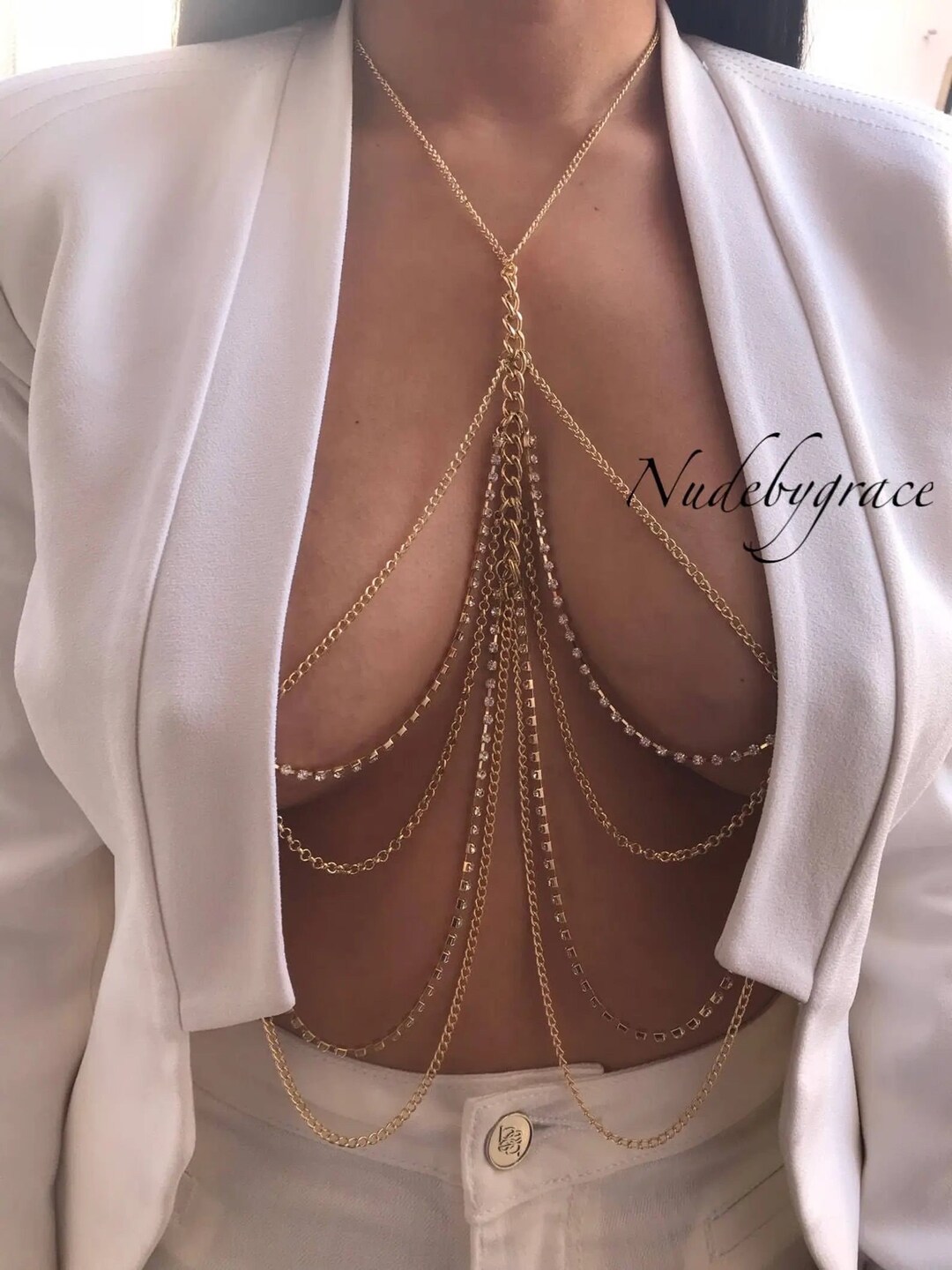 Adjustable Crystal Body Chain Non Pierced Nipple Jewelry Etsy