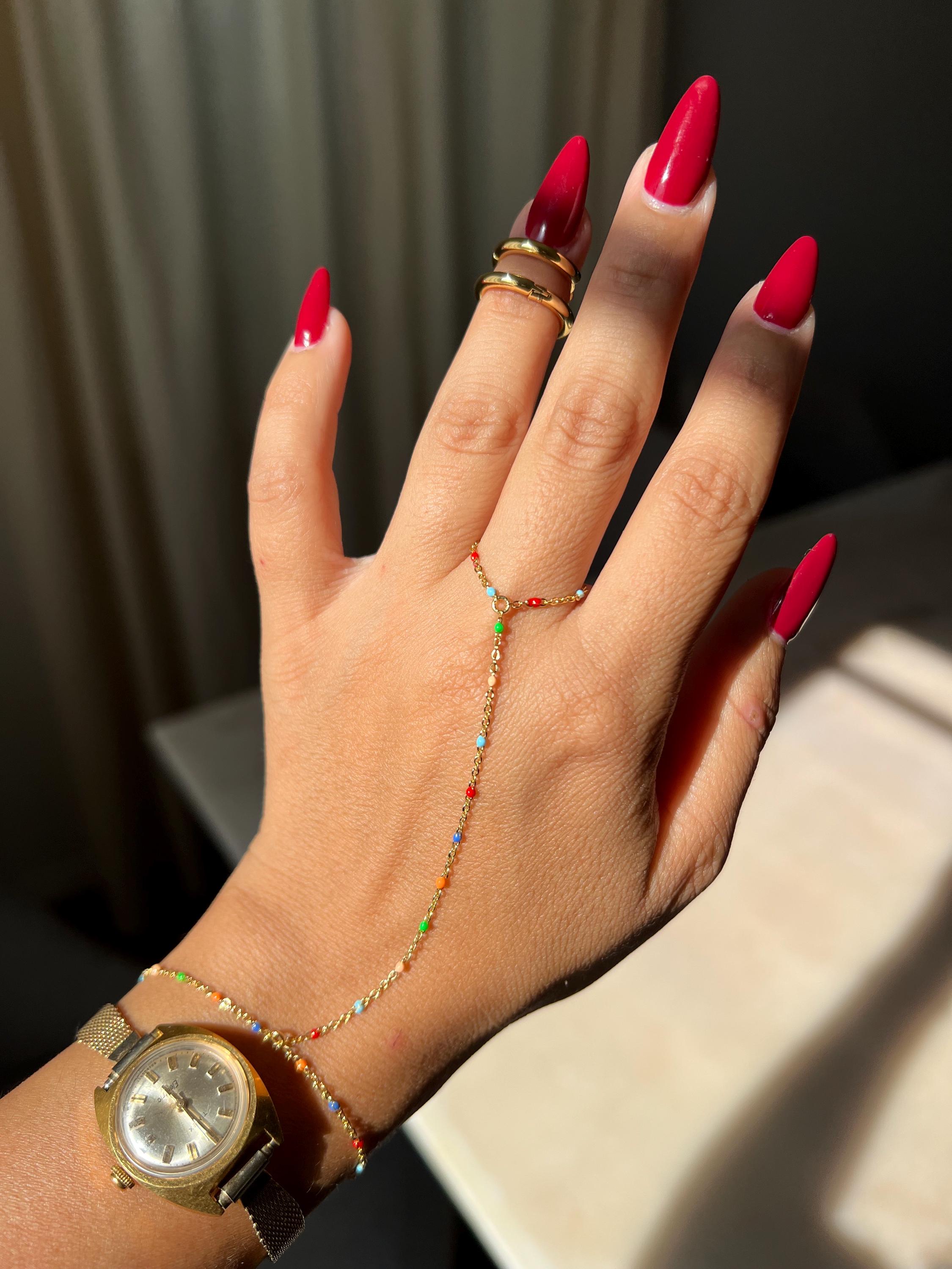 Gold Rainbow Bead Hand Chain | Minimalist Finger Bracelet - Etsy