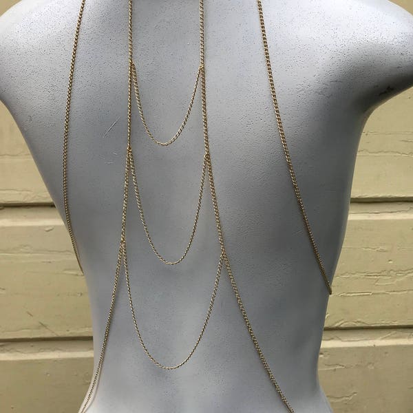 Back Body Chain, layered body chain, bikini body jewelry, back drop jewelry, bridesmaid jewelry, festival body chain, sexy back chain