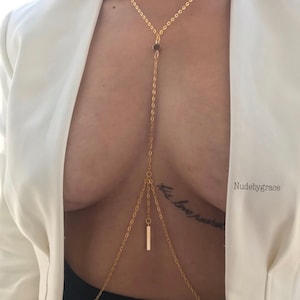 bar Body chain, body jewelry, bikini body jewelry, layered body chain, gift for her, festival body chain, minimalist body chain, gold plated