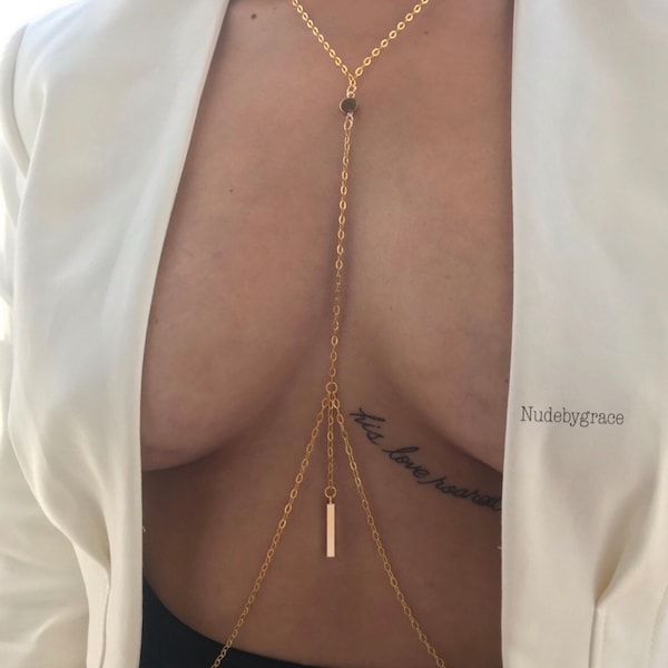 bar Body chain, body jewelry, bikini body jewelry, layered body chain, gift for her, festival body chain, minimalist body chain, gold plated